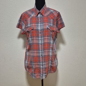 Roper Women's Casual Plaid Shirt - Red and Gray Gorgeous Snaps Sz L
